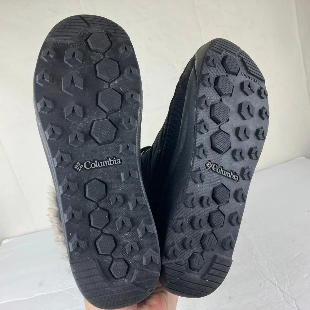 Columbia Waterproof Winter Boots Women 8W Wide Black Faux Fur Quilted Snow Rain